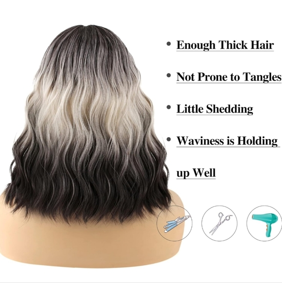 Short Black Ombre White Blonde Wig Short Wave Bob 12 inch - Picture 4 of 7